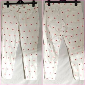 Crown & Ivy white jeans embroidered pink elephants sz 10